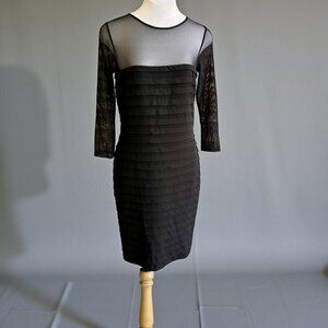 Tadashi Collection Black Illusion Mesh Yoke Pleated Matte Jersey Formal Dress